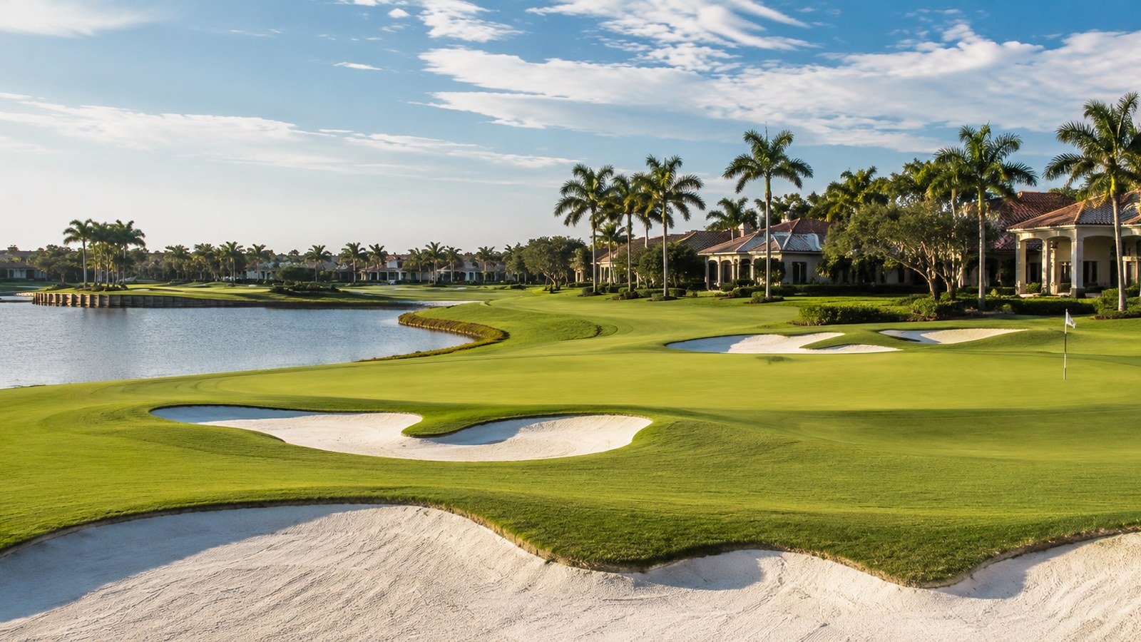South Florida golf course bordered by homes and palm trees