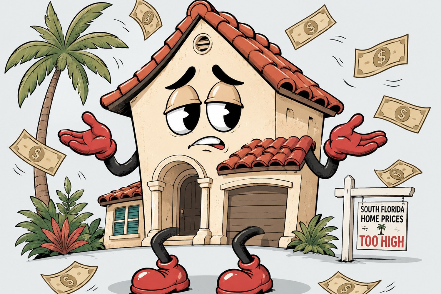 Illustrated South Florida house reacting to the cost of buying a home